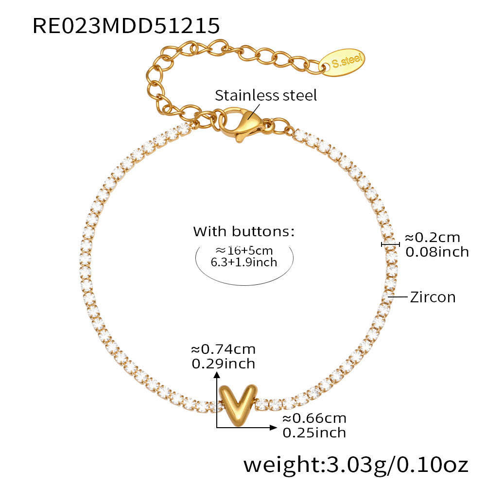 B廠-爆閃爪鑲鋯石26字母手鍊 不鏽鋼鍍18k真金時尚精緻氣質珠寶首飾女「RE023」25.12-3