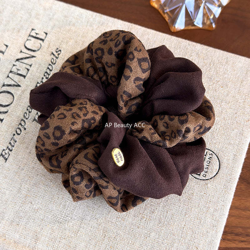 E廠-韓系氣質豹紋拼色大腸圈女百搭小眾馬尾髮繩頭繩新款高級感髮飾「27772」25.12-2