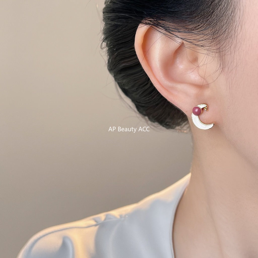 A廠-原創八芒星月亮~925銀針不對稱設計清新甜美學院風新款耳飾耳環女「7043」25.11-1