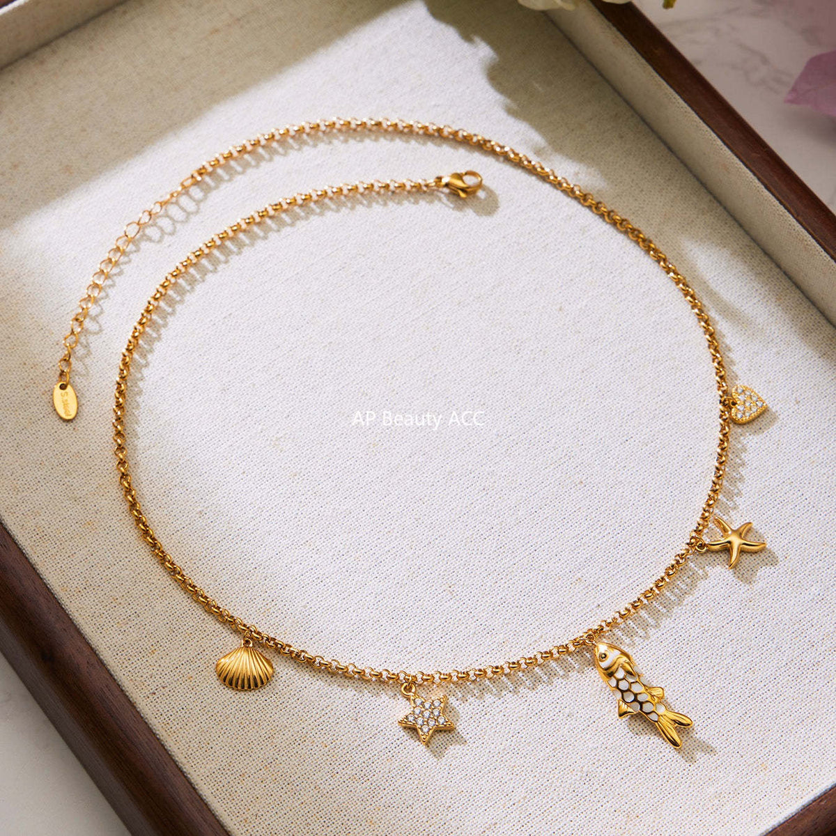 B廠-不鏽鋼ins小眾五角星鋯石滴油小魚兒多彩吊墜手鍊項鍊套裝「TXP484」25.11-4