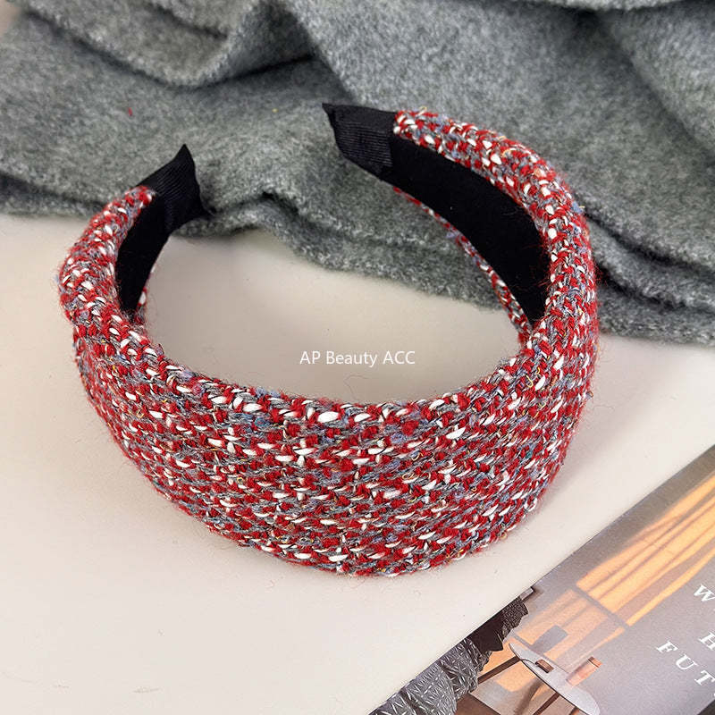 E廠-法式小香風粗毛呢寬邊髮箍女高級感外出百搭髮飾壓髮頭箍2025新款「27733」25.12-1