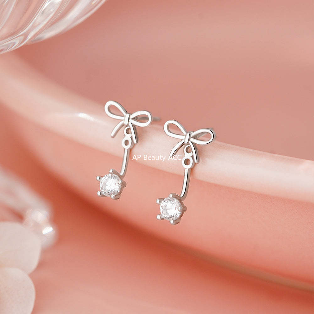D廠-純銀S925蝴蝶結鋯石耳環甜美公主個性溫柔唯美小眾氛圍感耳飾「YC2439E_1」25.12-1