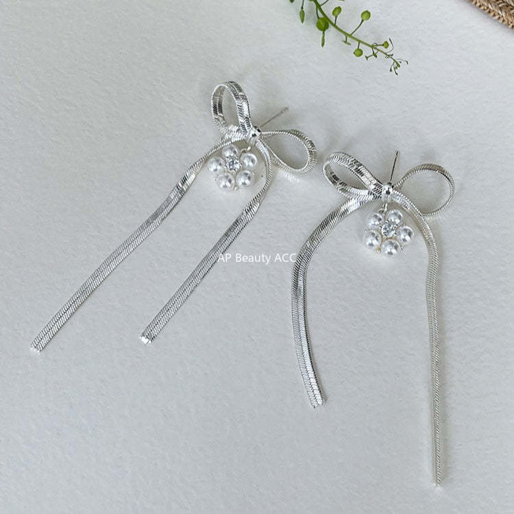 C廠-小清新絕美珍珠花朵耳釘女甜美百搭高級感蝴蝶結流蘇耳環精緻耳飾「EH-4139」25.10-5