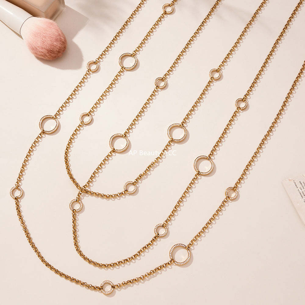 B廠-跨境流行長款毛衣鏈O字5A鋯石雙層疊戴項鍊不鏽鋼材質飾品「M085」25.11-3