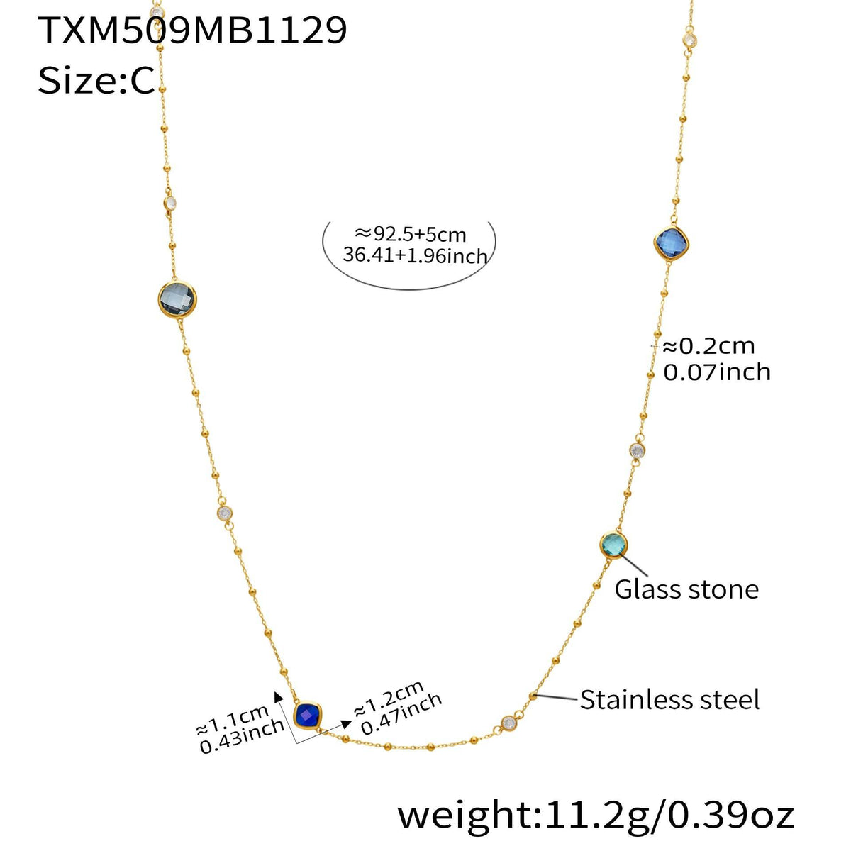 B廠-不鏽鋼四葉花鑲鋯石切麵包邊石頭手鍊長款毛衣鏈項鍊耳環首飾套裝「TXP509」25.12-1