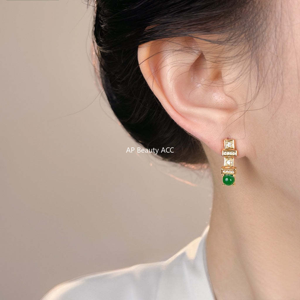 A廠-時尚高級感微鑲鋯石輕奢風S925銀針小長方形耳飾通勤新款耳環「7177」25.12-1