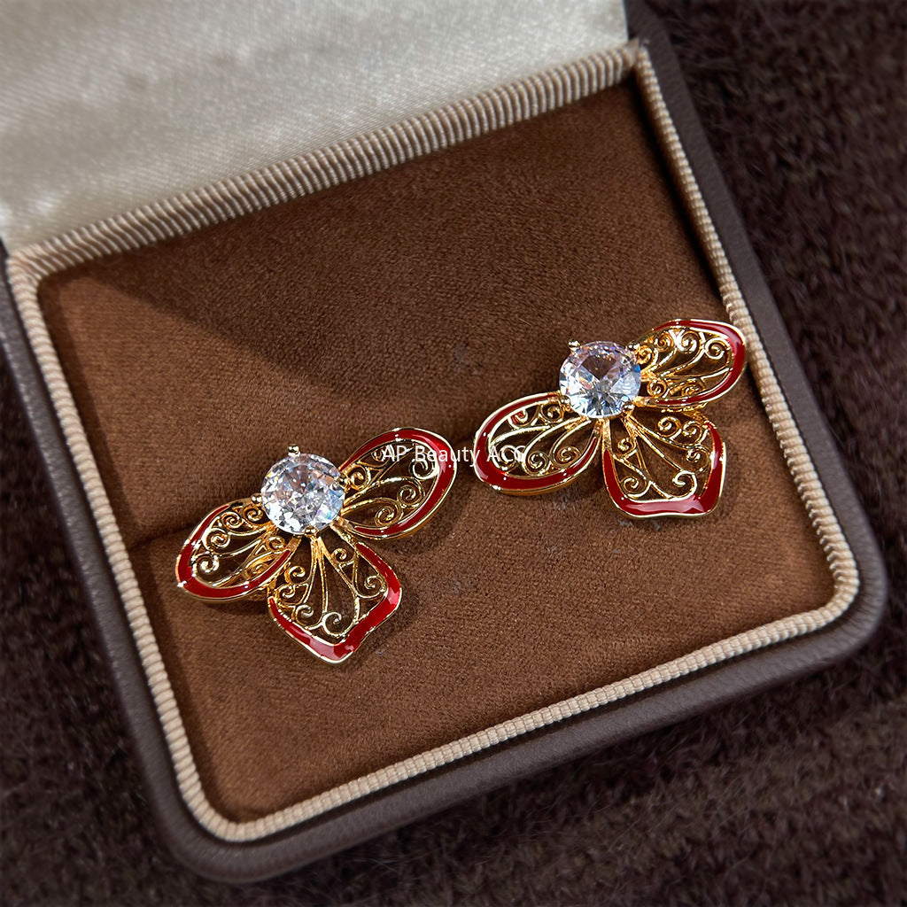 A廠-新中式文藝復古微鑲鋯石925銀針琺瑯滴釉鏤空花朵新款爆款耳飾「7071」25.11-2