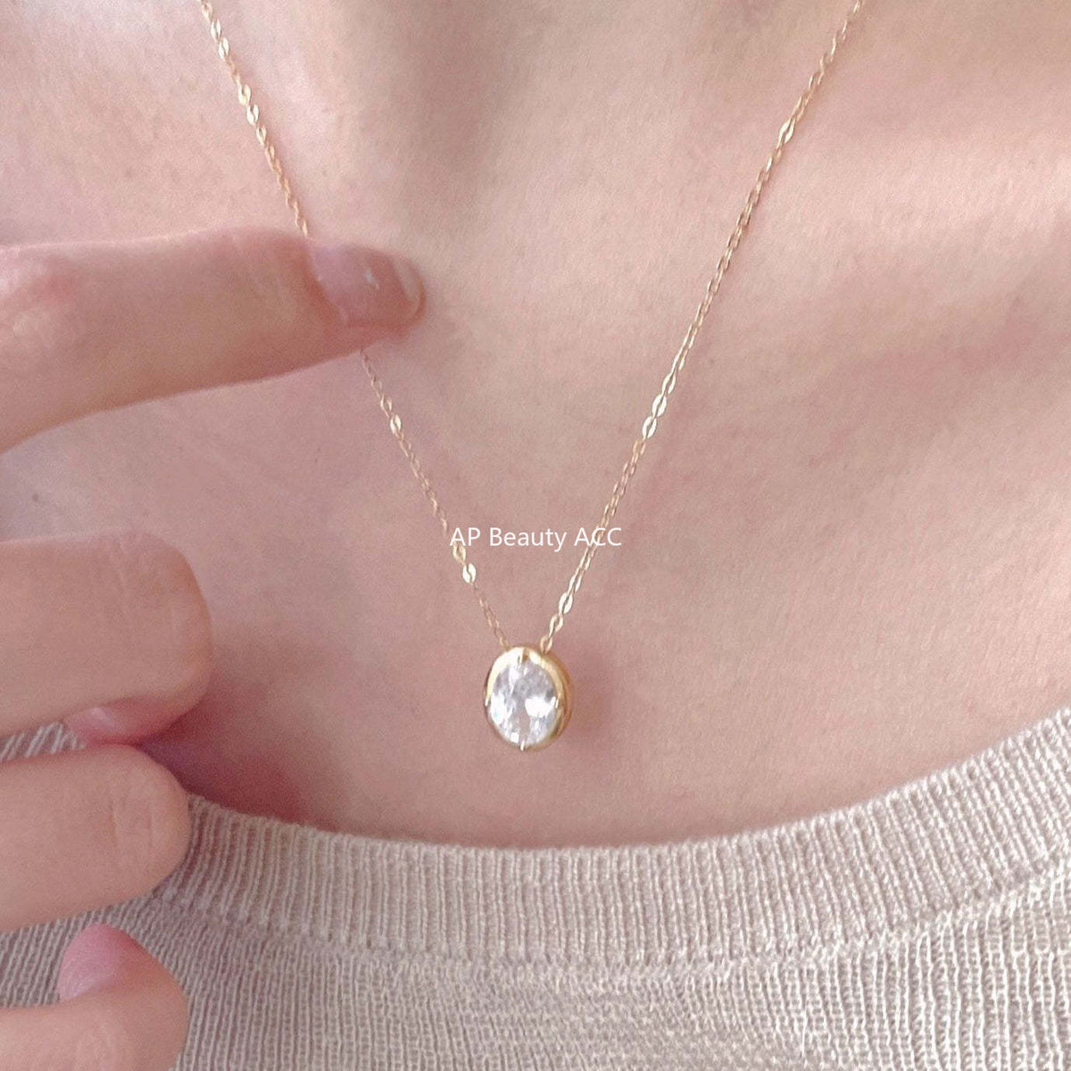 F廠-韓國韓版飾品925純銀橢圓鋯石項鍊INS風格百搭項鍊設計款項鍊「B1384」25.11-4