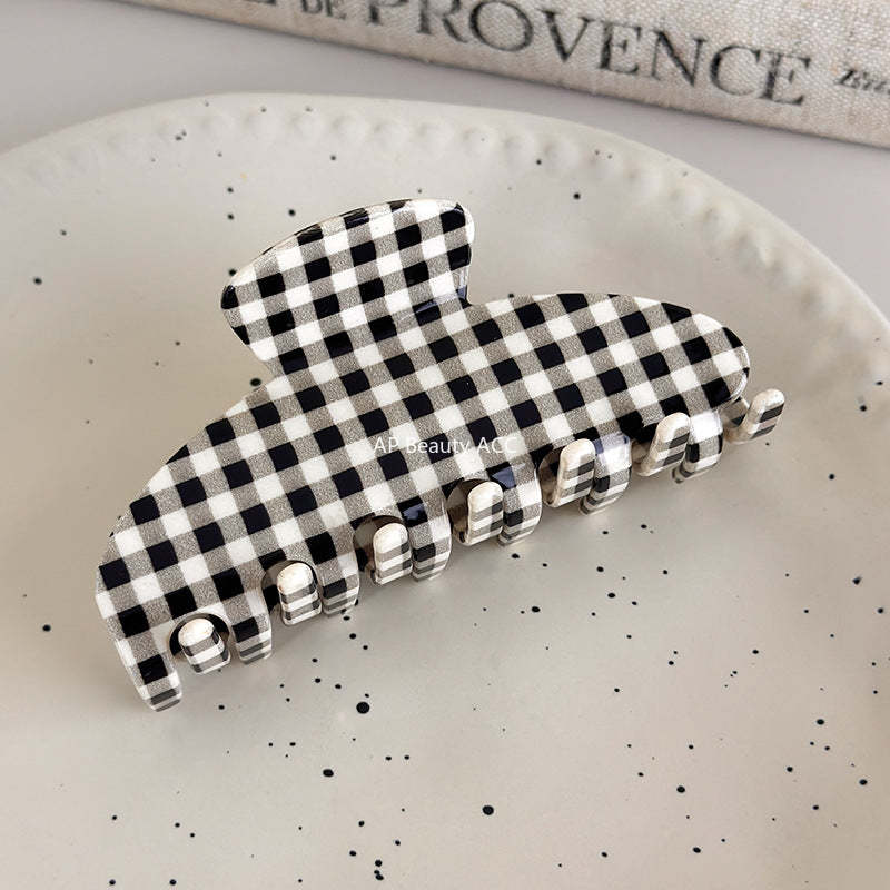 E廠-新款醋酸簡約格紋抓夾氣質簡約髮夾盤髮鯊魚夾百搭日常高級感髮飾「27612」25.10-5