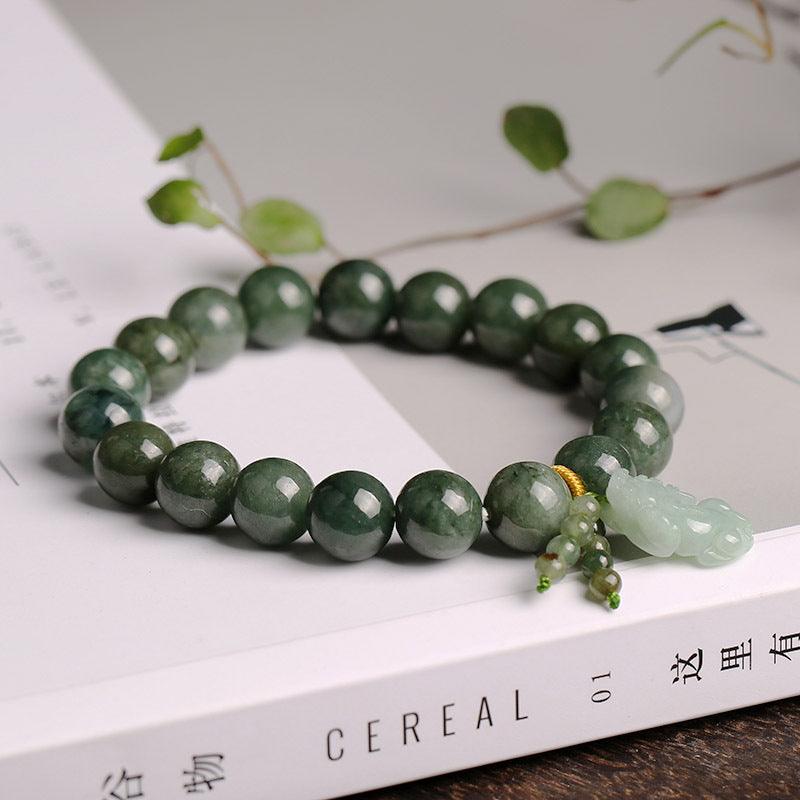 AS廠-原創 天然緬甸翡翠A貨圓珠手鍊 翡翠貔貅玉石手串 冰種玉珠手鍊「FCSL05」25.03-4