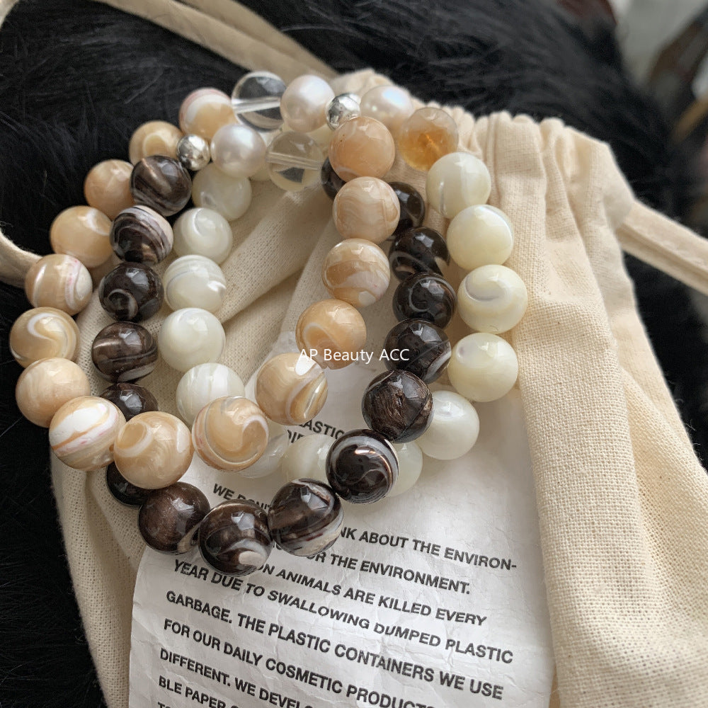 C廠-chic輕奢百搭天然貝珠海貝殼珠天然淡水珍珠天然白水晶黃塔晶手鍊「1543」25.11-2