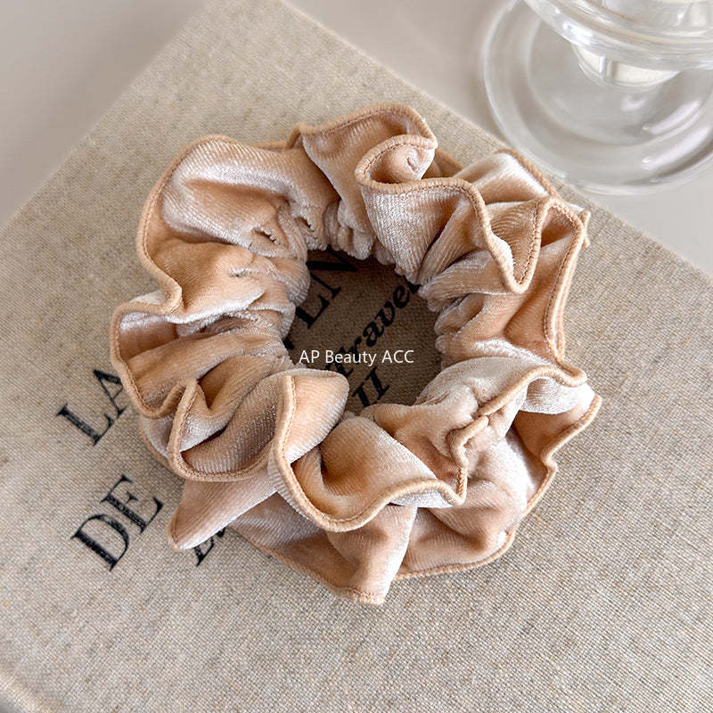 E廠-氣質絲絨木耳邊雙層大腸髮圈女扎頭髮繩低丸子頭繩皮筋髮飾秋冬「26173」25.11-1