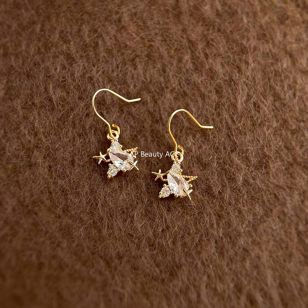 A廠-鑲嵌鋯石個性迷你版日常通勤百搭海星耳環小巧輕奢風簡約耳飾「7060」25.12-1