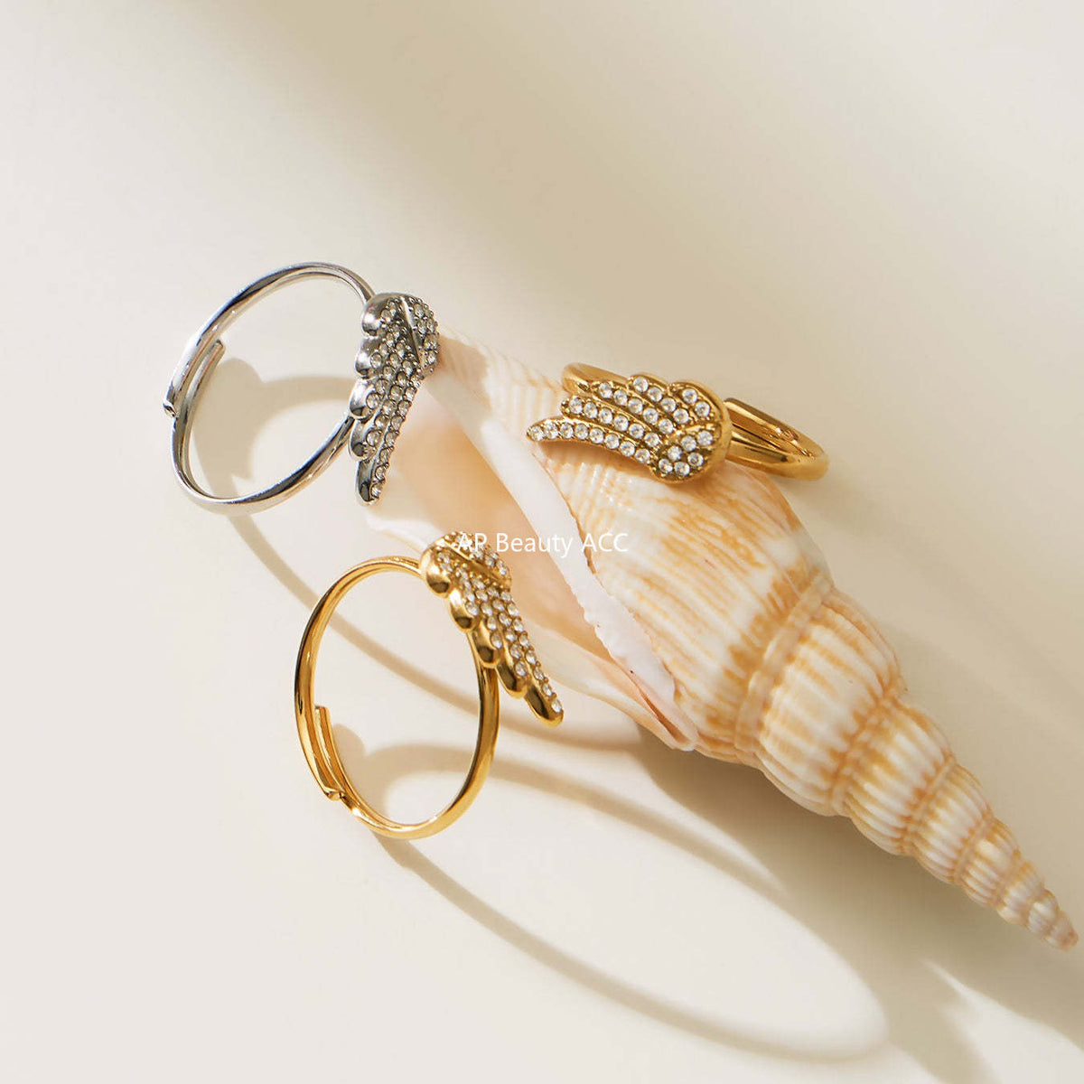 B廠-超閃5A鋯石小翅膀造型手鍊項鍊耳環戒指套裝不鏽鋼鍍18k金「TXP486」25.11-4