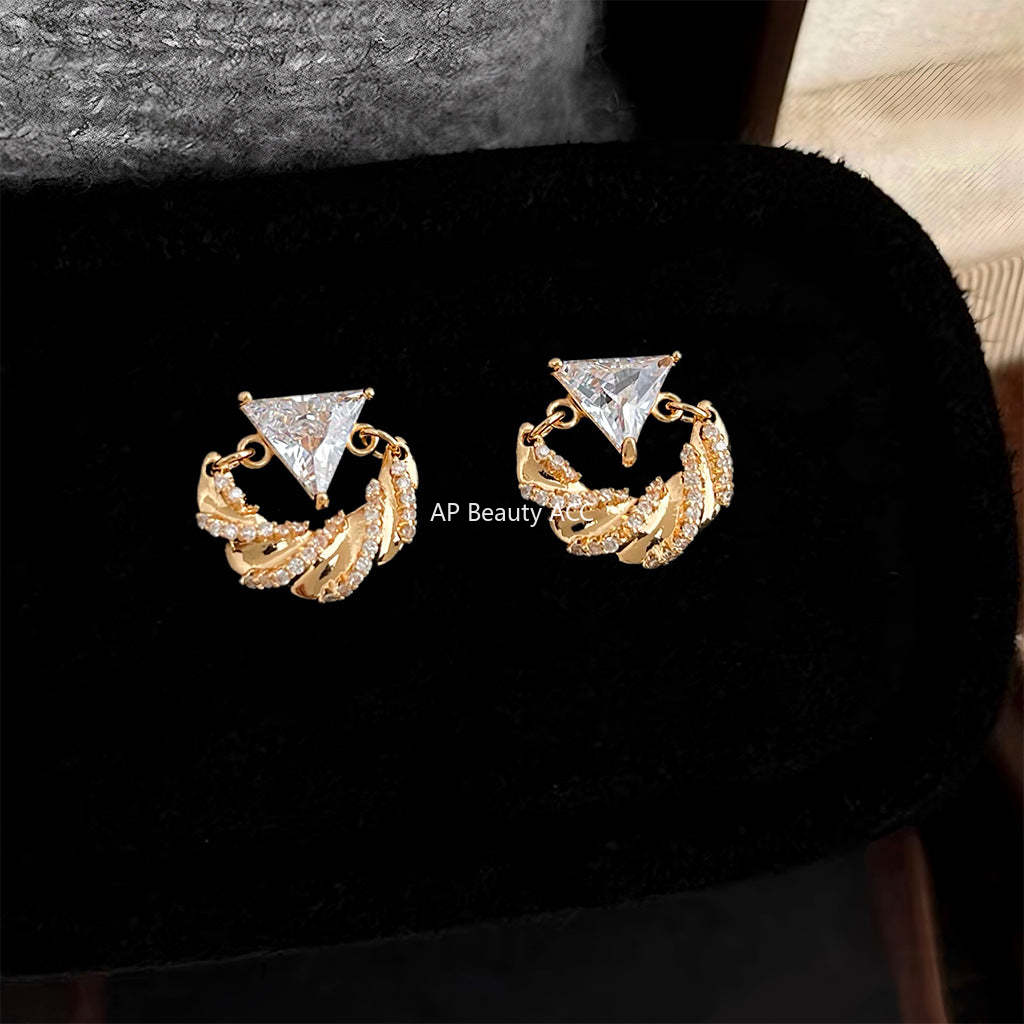 A廠-原創 微鑲鋯石時尚高級感925銀針保色電鍍新款工廠耳環爆款耳飾女 「6989」25.10-5