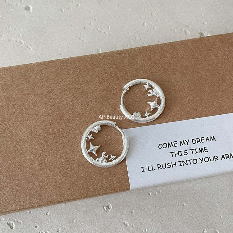 C廠-小眾冷淡風拉絲設計感星星環繞耳環女簡約輕奢高級感銀針耳環耳飾「EH-4271」25.11-4