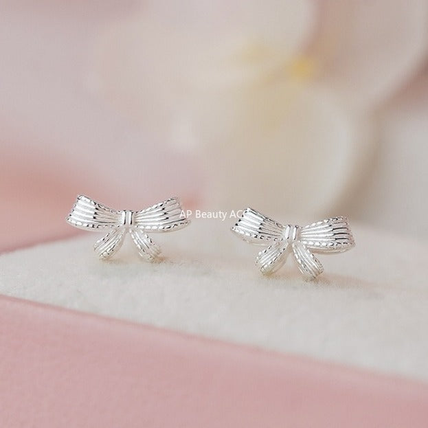 D廠-足銀S999清新蝴蝶結耳環女田園風輕奢可愛甜美女生百搭耳飾批發「YC3233E_1」25.11-1