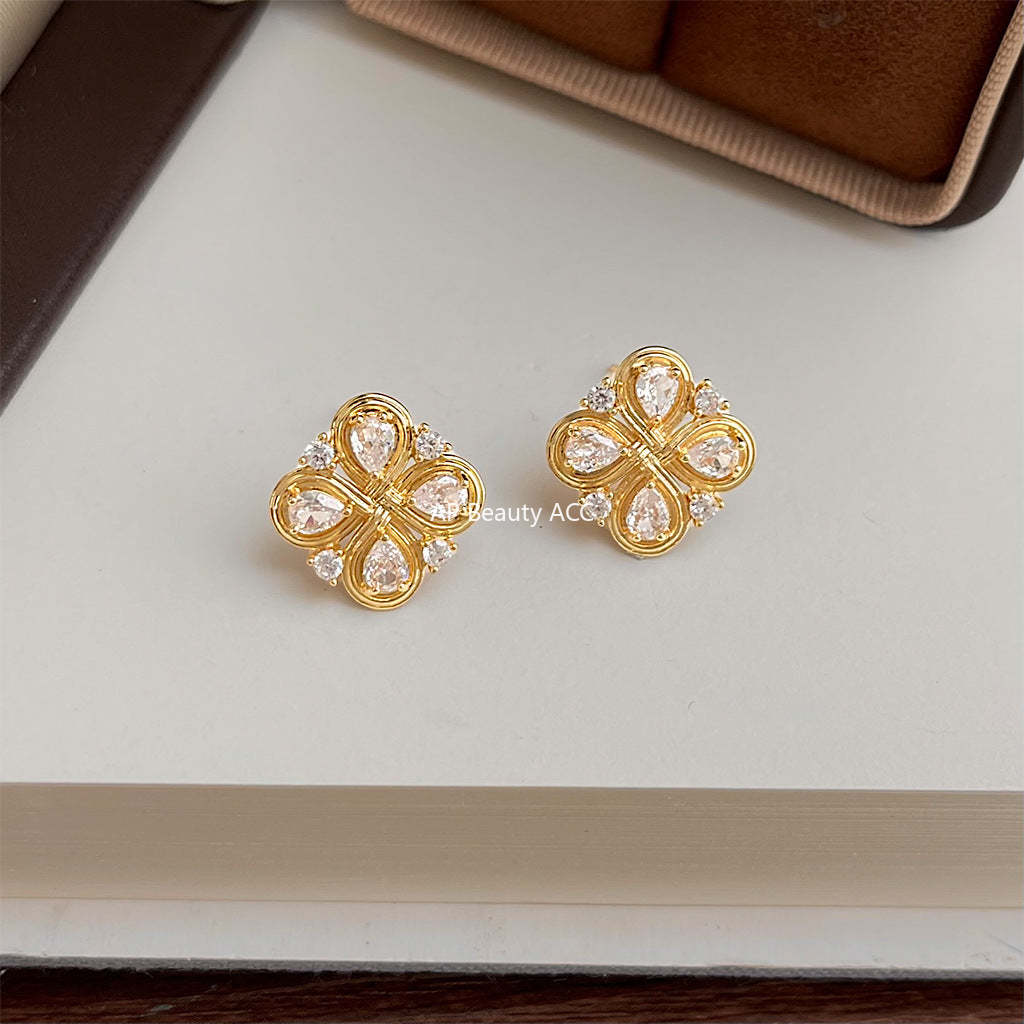 A廠-原創設計中古風925銀針鑲嵌鋯石中國結文藝復古新款幾何耳環 耳飾「7155」25.11-4