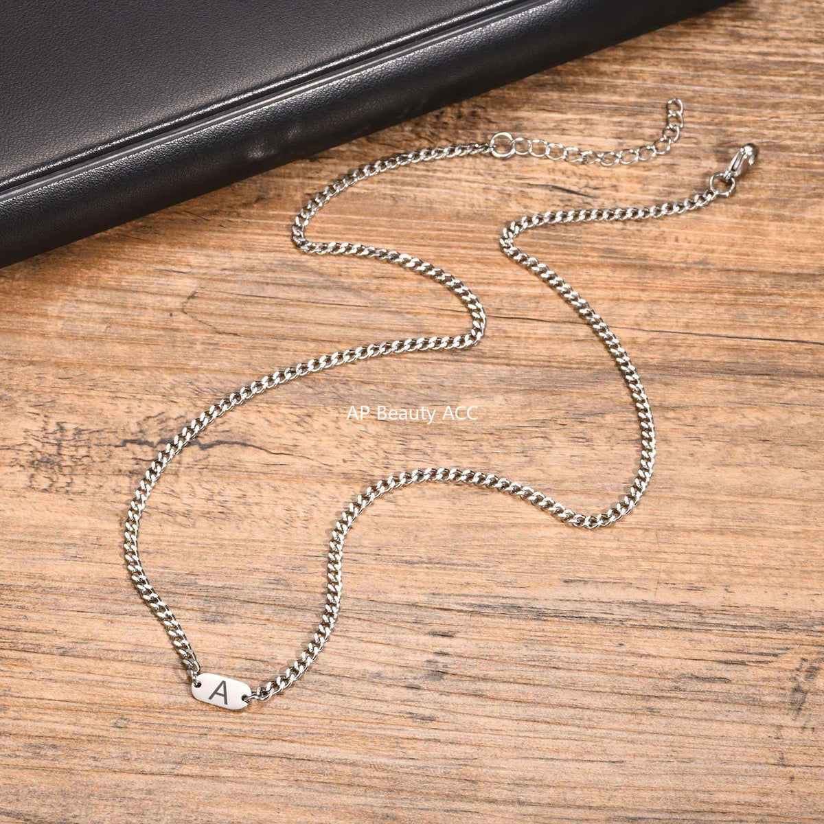 G廠-不鏽鋼磨鏈橢圓牌嘻哈小眾設計英文字母項鍊鋼色「NC-1898S」25.11-3