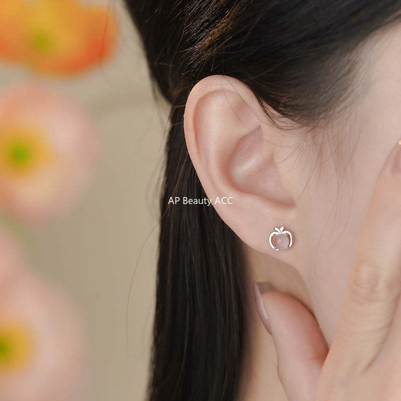 D廠-S999足銀小巧蘋果耳環女迷你耳環養耳洞水果氣質小眾可愛耳環「YC5016E_1」25.11-3
