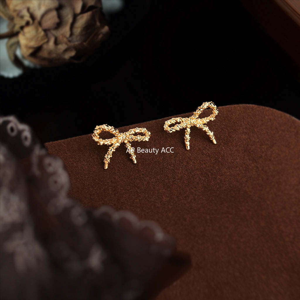 A廠-時尚高級感簡約小巧沙面蝴蝶結925銀針新款耳環工廠耳飾「6984」25.10-5