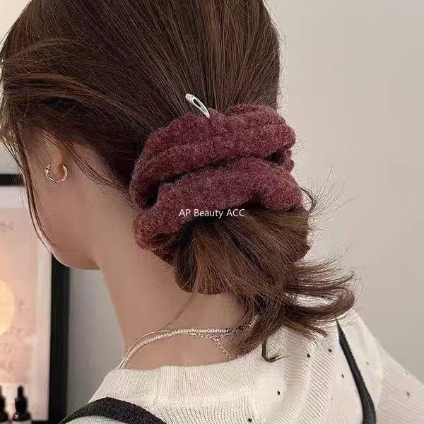 E廠-秋冬質感毛呢大腸髮圈韓系氣質百搭時尚丸子頭馬尾髮繩髮飾髮圈「26247」25.11-2