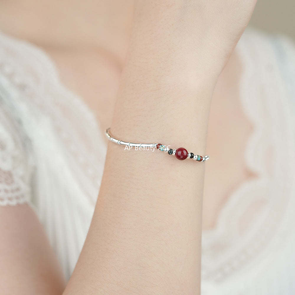 D廠-純銀S925硃砂竹節手鍊女新中式復古文藝甜美簡約溫柔手飾「YC4035SL_2」25.12-3