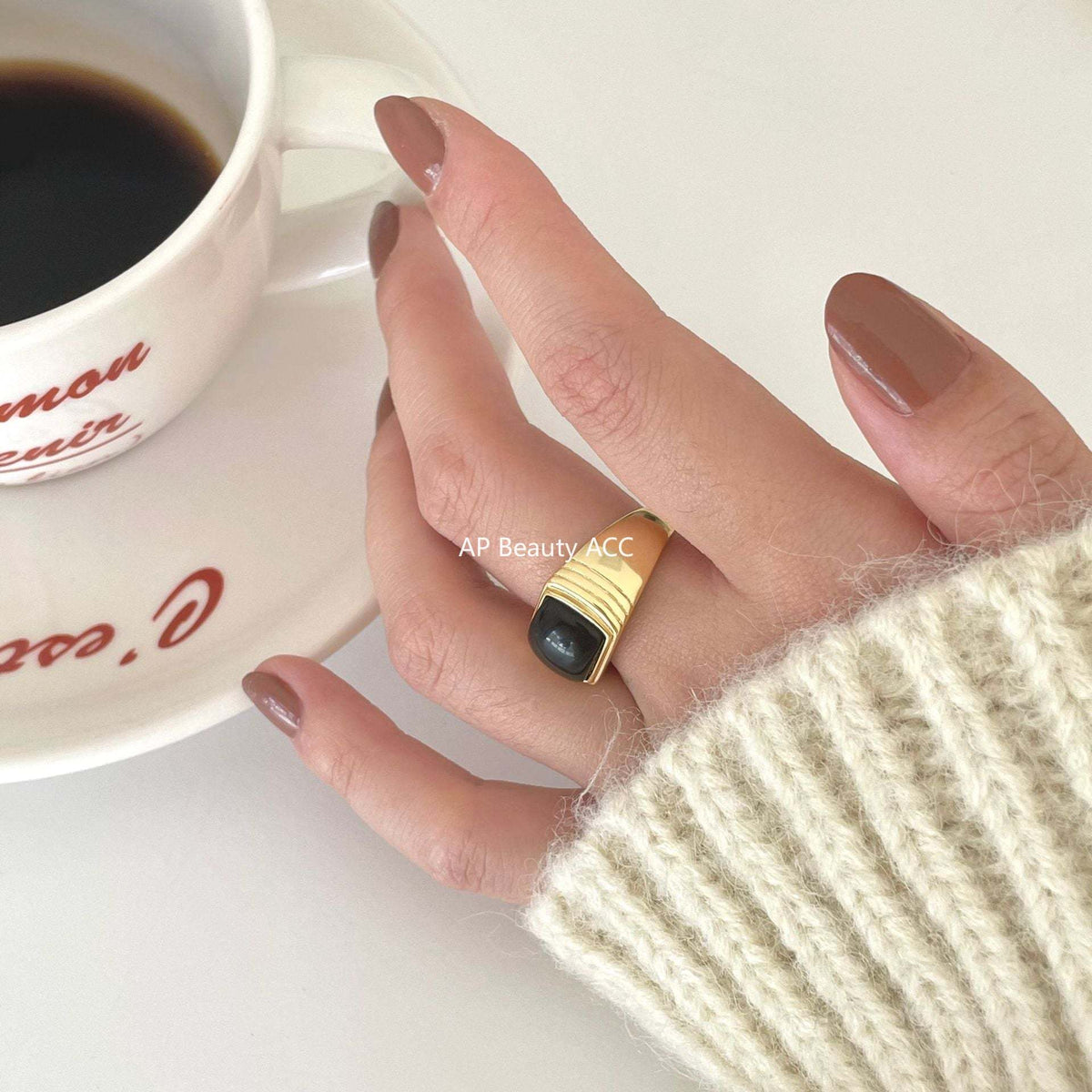 F廠-韓國韓版飾品S925純銀戒指個性首飾時尚氣質可調節黑瑪瑙戒指「J1709」25.12-1