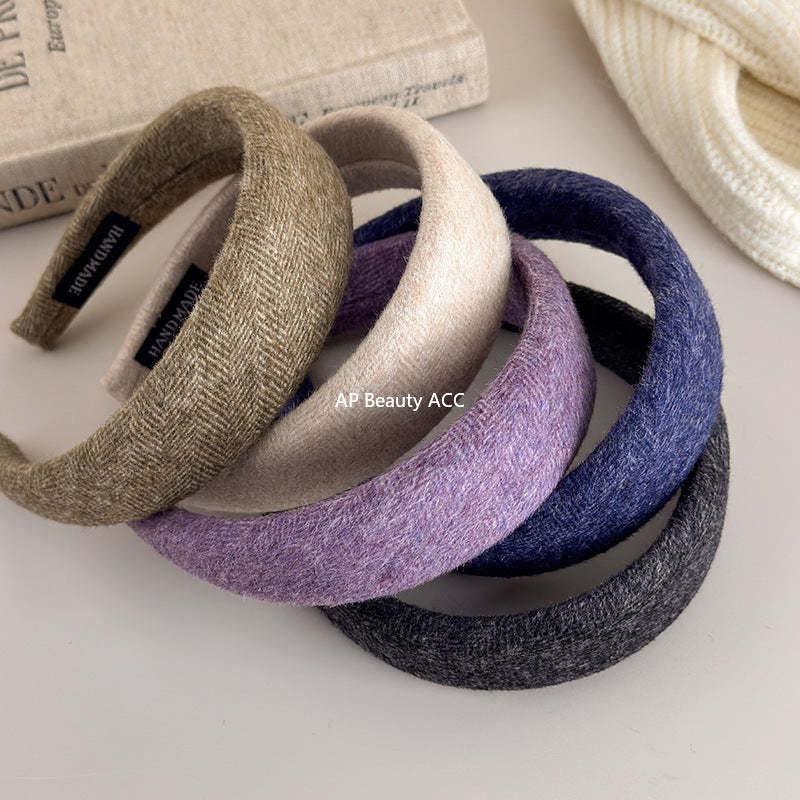 E廠-韓國新款秋冬氣質純色羊毛呢高顱頂寬邊髮箍百搭簡約外出頭箍髮卡「27650」25.11-1