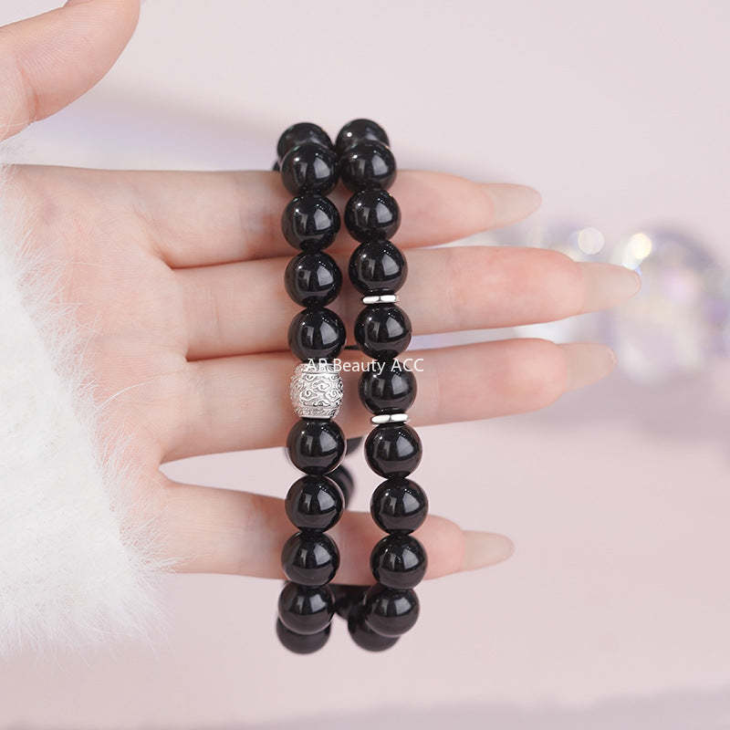 D廠-S999足銀簡約黑曜石手串女幾何氣質獨特時尚文藝送禮手飾批發「YC5148SL_1」25.10-5