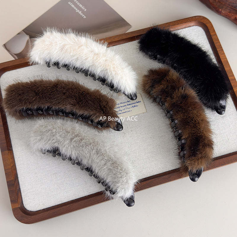 E廠-大號毛茸茸香蕉扭扭夾女秋冬高馬尾竪夾髮卡後腦勺半扎髮橫夾髮夾「27697」25.11-3