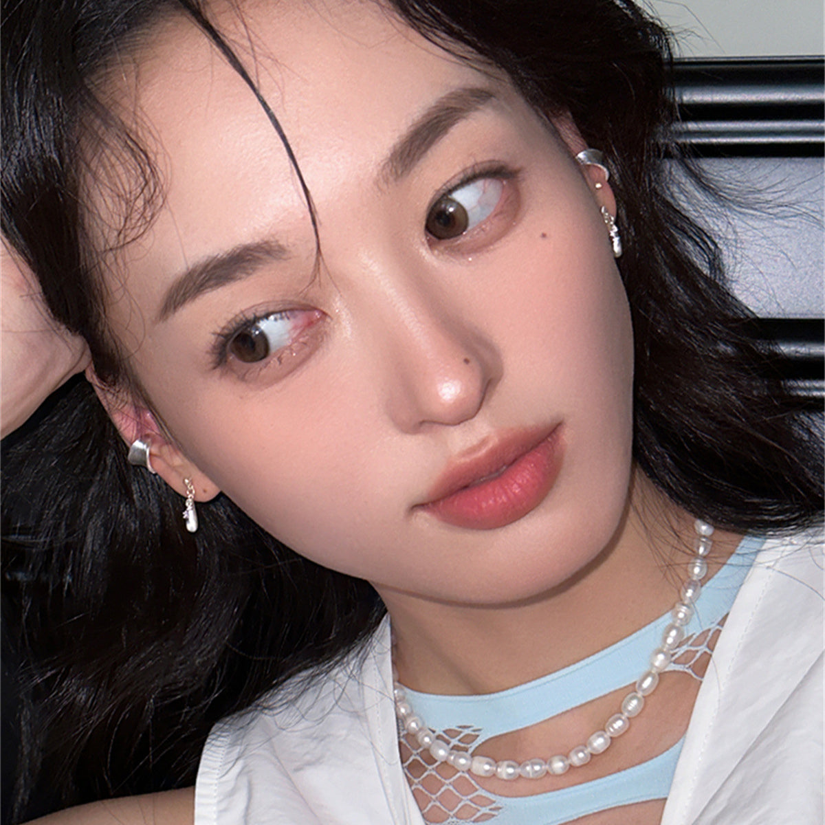 C廠-清冷感拉絲水滴鋯石耳釘女溫柔小眾高級耳環簡約時尚氣質百搭耳飾「EH-3700」25.07-2