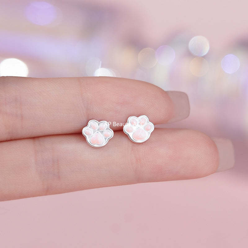 D廠-S999足銀貓爪耳環可愛少女心卡通睡覺免摘萌趣寵物耳飾批發「YC3004E_1」25.11-3