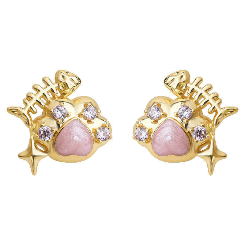 A廠-原創清新甜美可愛小清新ins925銀針小香風新款貓抓小魚耳飾耳釘「7223」25.12-3