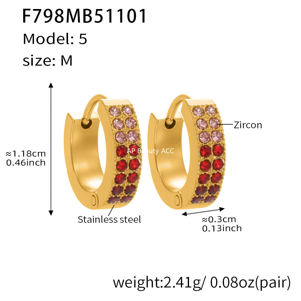 B廠-簡約C型鑲彩鑽拼色鋯石耳扣不鏽鋼鍍18k真金輕奢小眾耳環女「F798」25.11-1