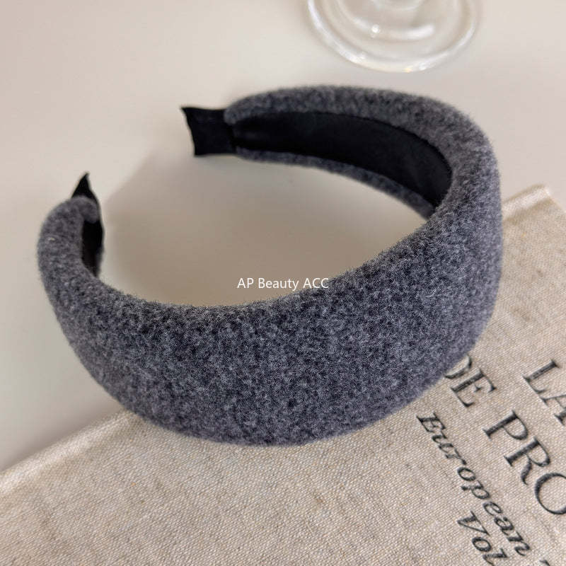 E廠-毛呢寬邊高顱頂髮箍女秋冬日常外戴洗臉壓髮頭箍韓系復古氣質髮卡「27699」25.11-3