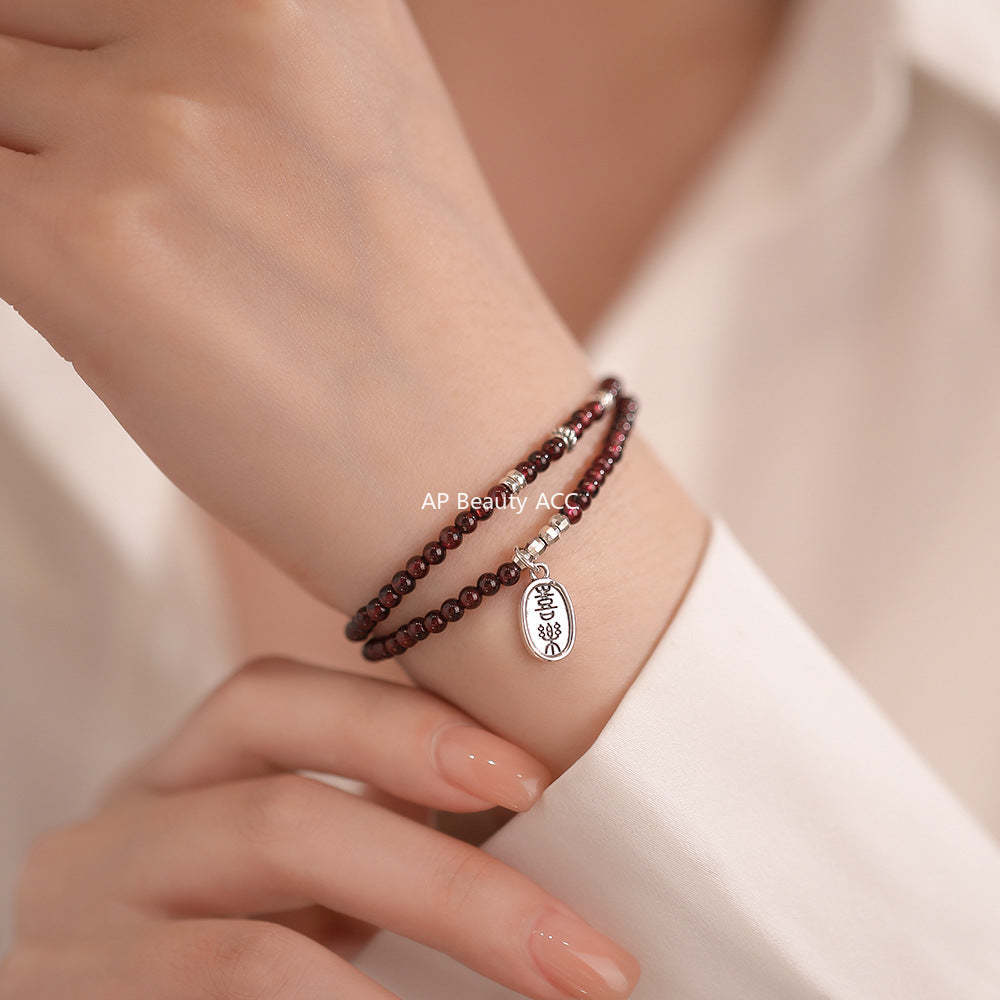 D廠-純銀S925平安喜樂石榴石手鍊復古做舊國風溫柔甜美設計手飾批發「YC4932SL_1」25.12-3