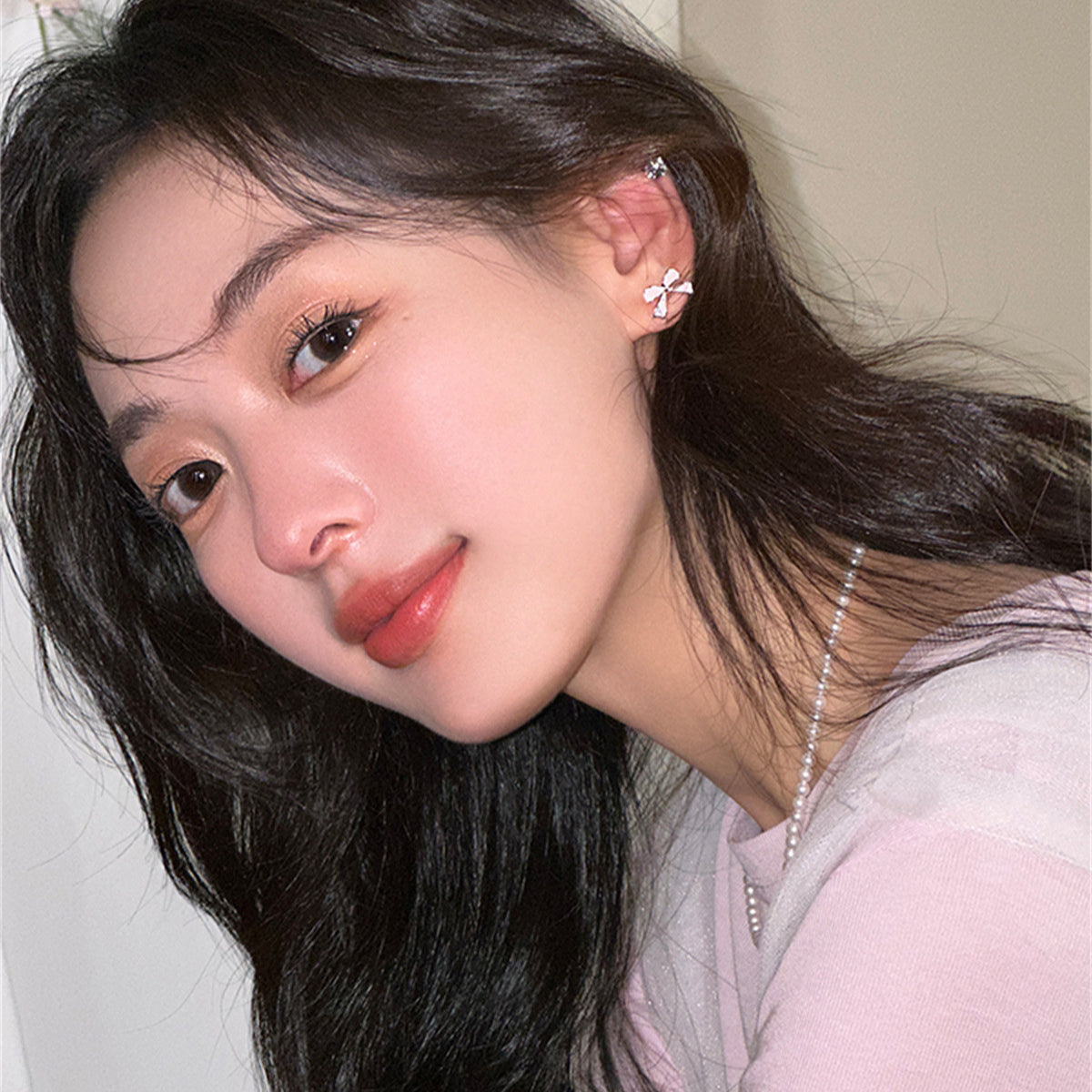 C廠-韓版甜美滴油波點蝴蝶結耳釘女簡約百搭少女心夏季多巴胺彩色耳環「EH-3828」25.08-1