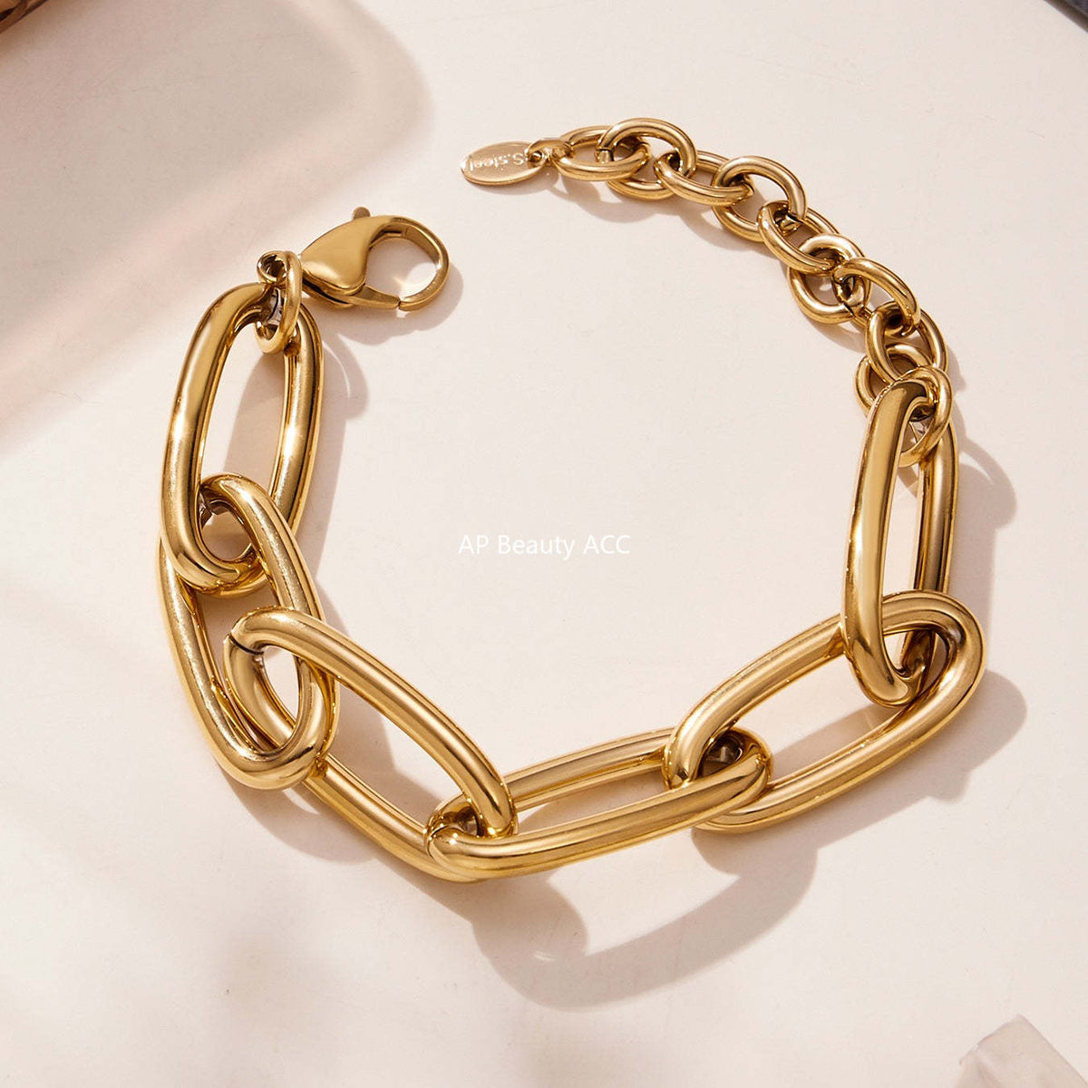 B廠-ins簡約風金屬扣古巴粗鏈條手鍊 時尚簡約單層朋克百搭項鍊「TXP468-TXE468」25.11-3