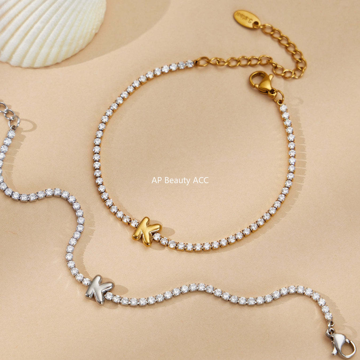 B廠-爆閃爪鑲鋯石26字母手鍊 不鏽鋼鍍18k真金時尚精緻氣質珠寶首飾女「RE023」25.12-3