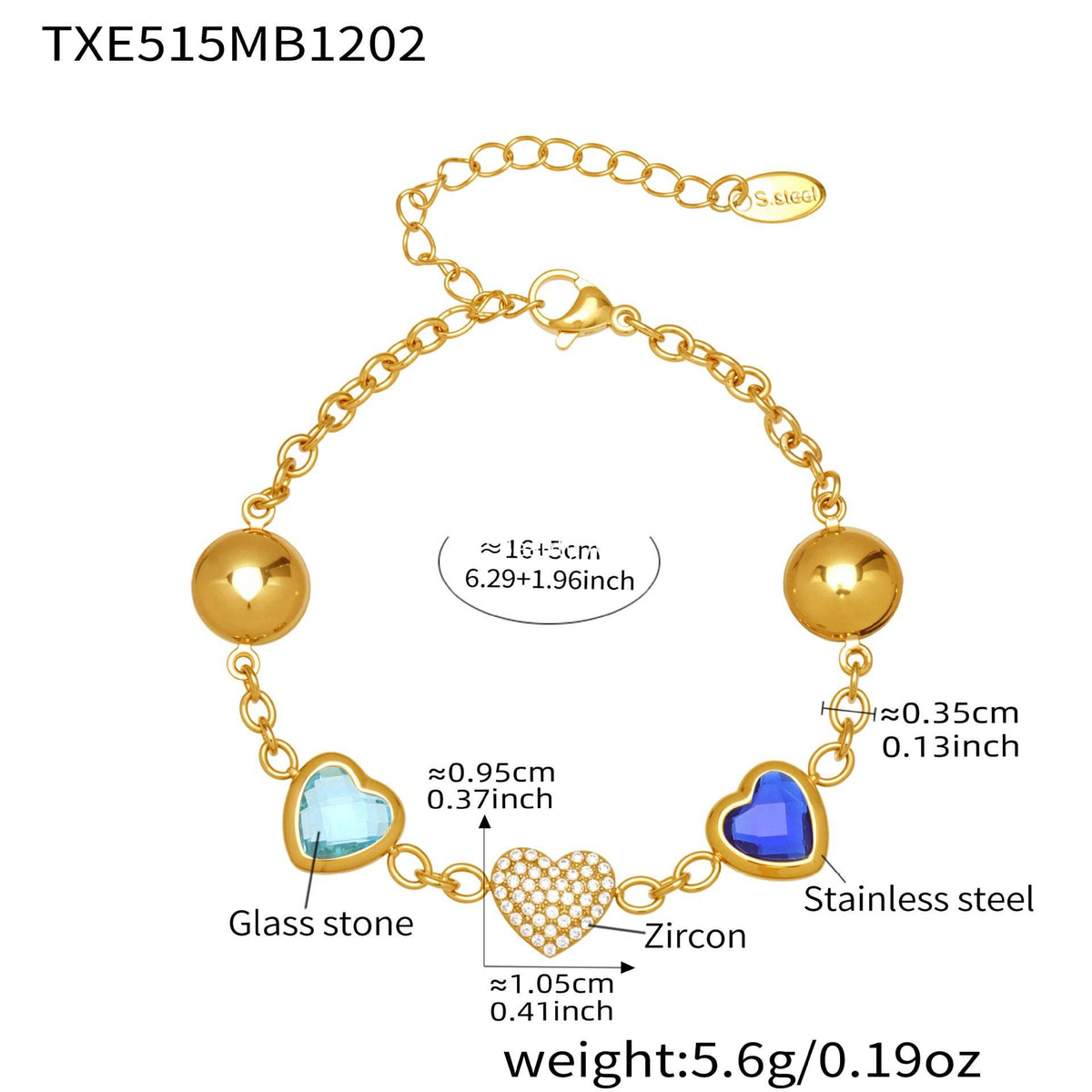 B廠-不鏽鋼彩色樹脂包邊項鍊5A鋯石愛心手鍊多巴胺飾品套裝鍍18k真金「TXP515」25.12-2