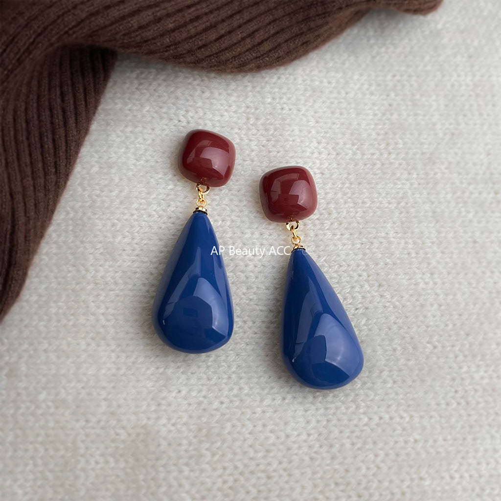 A廠-克萊茵藍時尚高級感秋冬港風 爆款水滴長款新款耳飾工廠耳環飾品女「7030」25.11-3