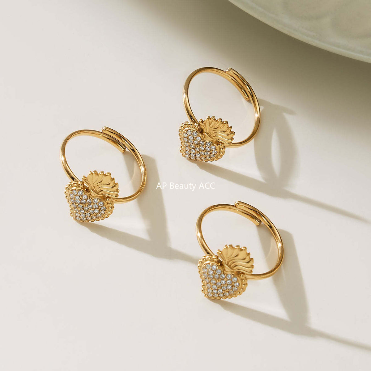 B廠-5A鋯石愛心皇冠吊墜項鍊耳環手鍊戒指套裝不鏽鋼鍍18k真金「TXP490」25.11-4