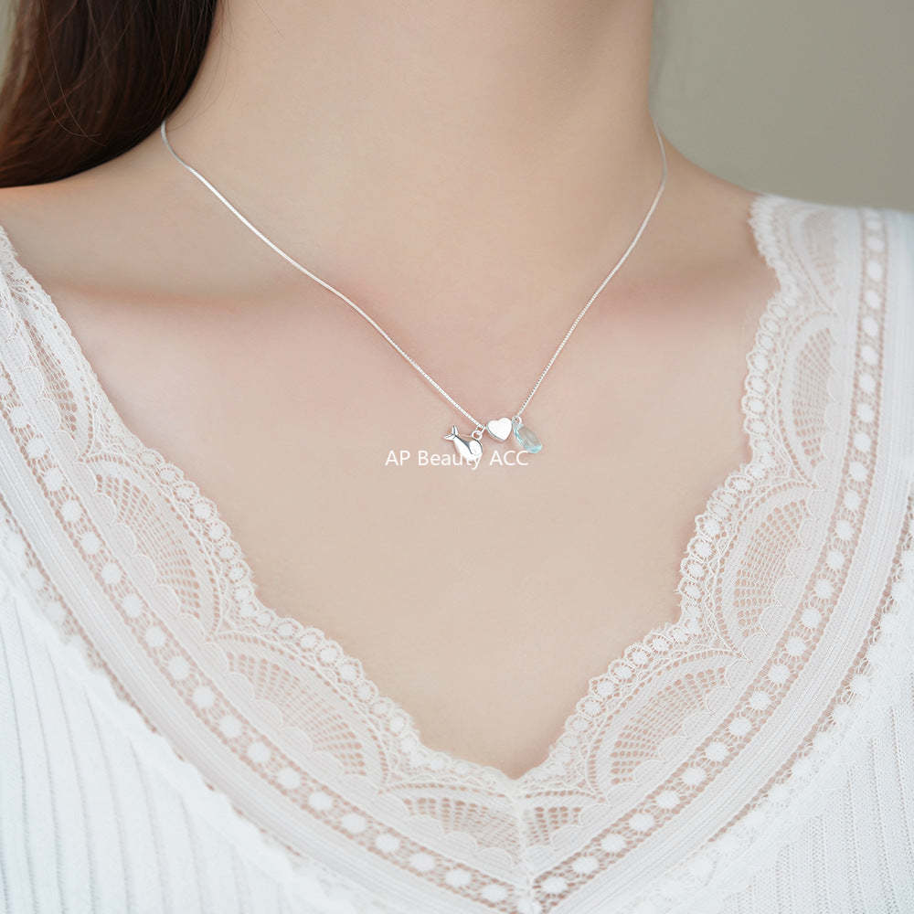 D廠-純銀S925藍色水滴小魚項鍊女小眾設計感少女感輕奢高級鎖骨鏈批發「YC0450N_1」25.12-2