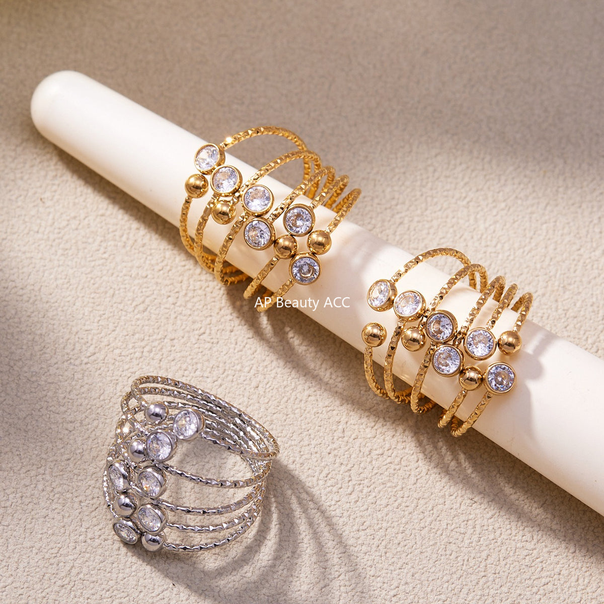 B廠-超閃5A鋯石蛇形開口戒指尾戒不鏽鋼鍍18k真金簡約時尚飾品「A659」25.11-1