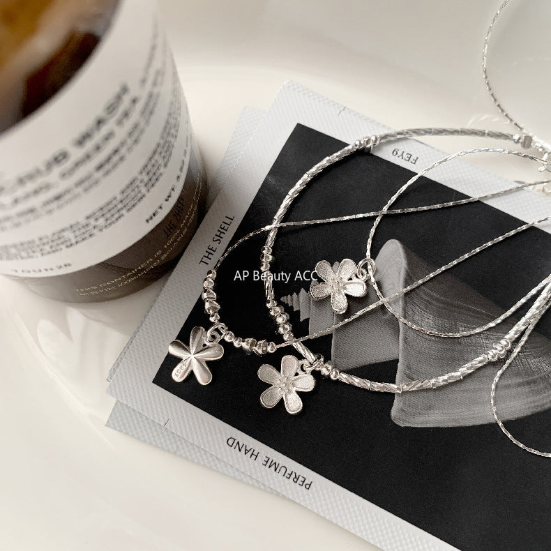 C廠-韓版甜美系輕奢小碎銀花朵竹節S925純銀項鍊車花直管手鍊銀手鍊「1537-1538」25.11-2