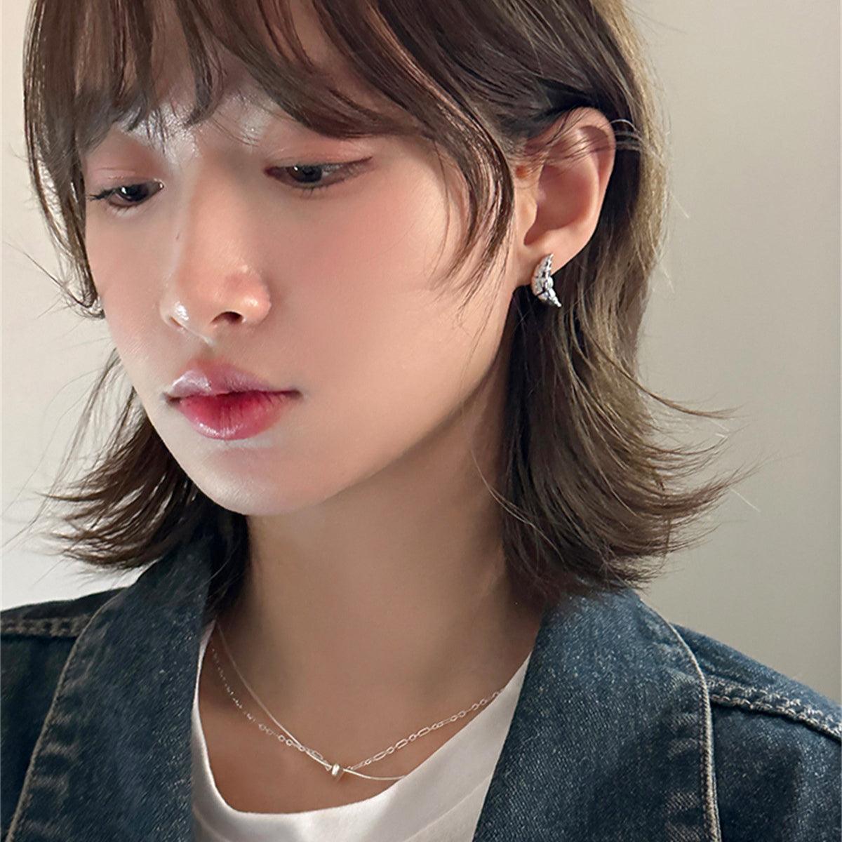 C廠-歐美個性牛角包耳釘女時尚小眾設計銀針耳環百搭個性冷淡風耳飾「EH-3471」25.04-2