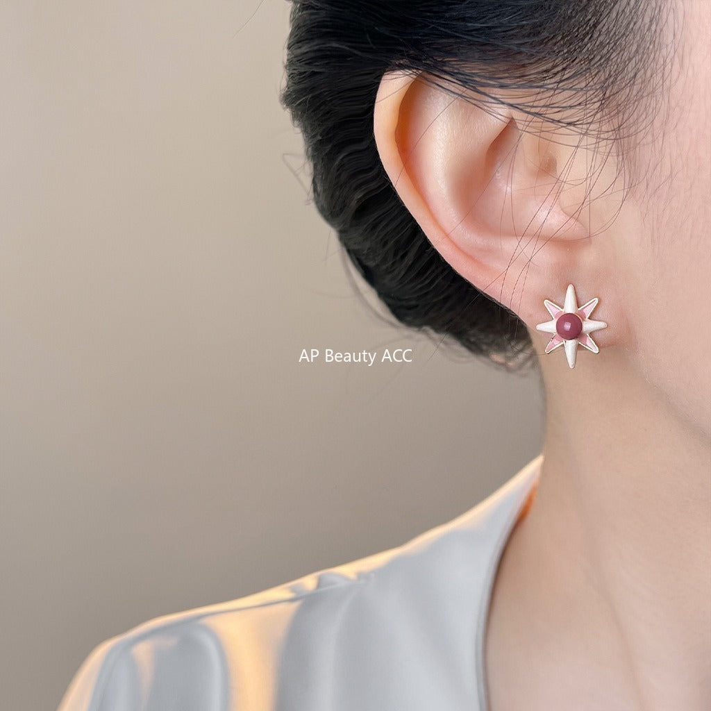 A廠-原創八芒星月亮~925銀針不對稱設計清新甜美學院風新款耳飾耳環女「7043」25.11-1