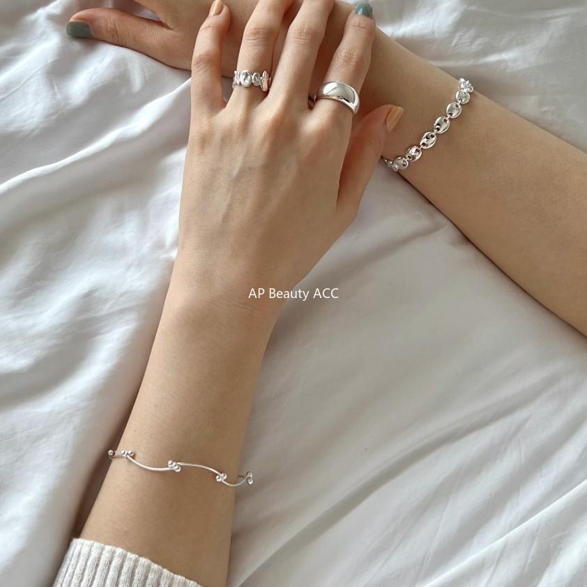 F廠-韓國韓版潮流 S925純銀折疊細線珠珠手鍊銀飾簡約手環首飾「A312」25.12-1