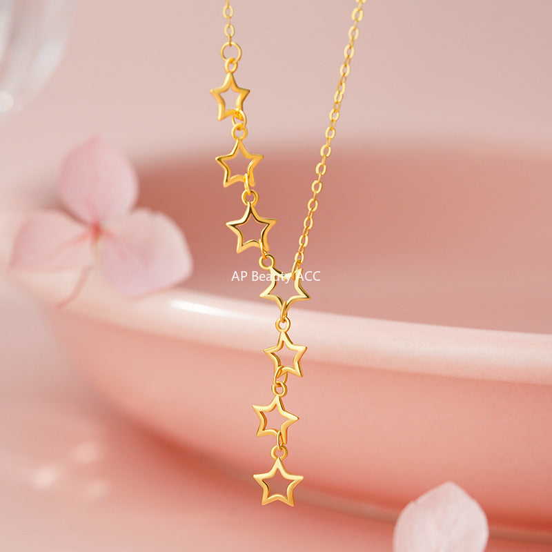 D廠-S925純銀鏤空五角星流蘇項鍊韓風輕奢溫柔個性獨特ins鎖骨鏈「YC2319N_1」25.11-2